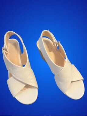 White "reptile" leather wedge sandles by Clarks
